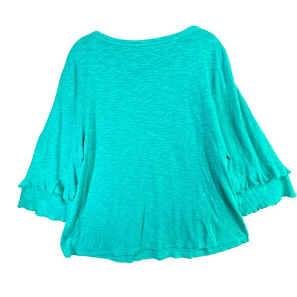Soft Surroundings Erin Tunic Top Womens 1X Teal Green Linen Blend Ruffles Breezy - Picture 5 of 15